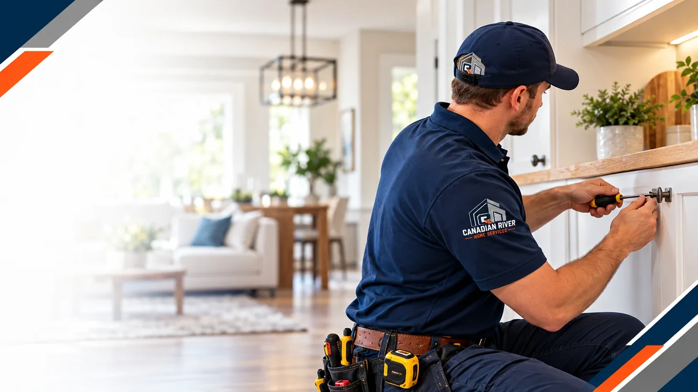 Canadian River home service technician adjusting cabinet hardware